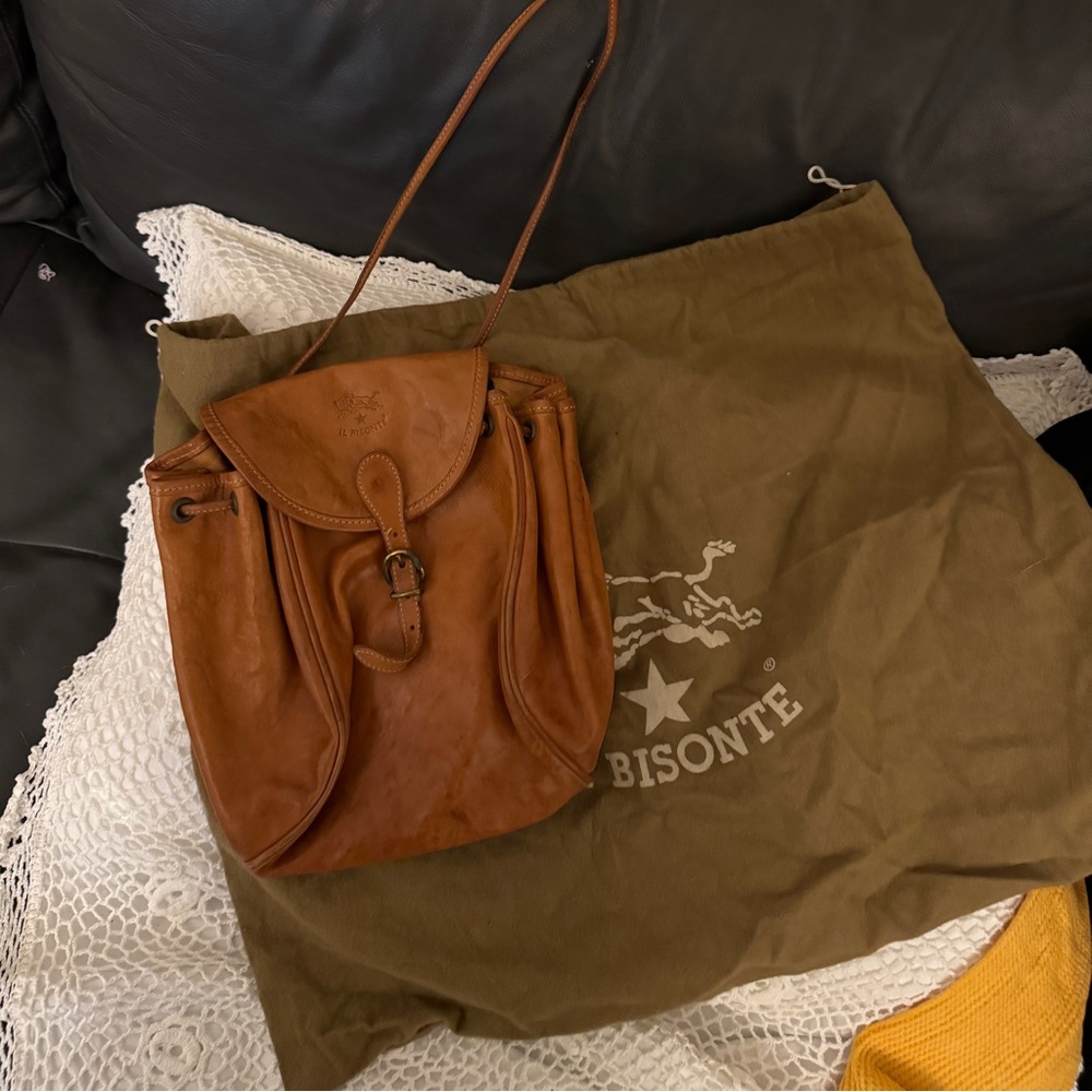 Vintage il  bisonte leather pocketbook purse crossbody bag in natural leather